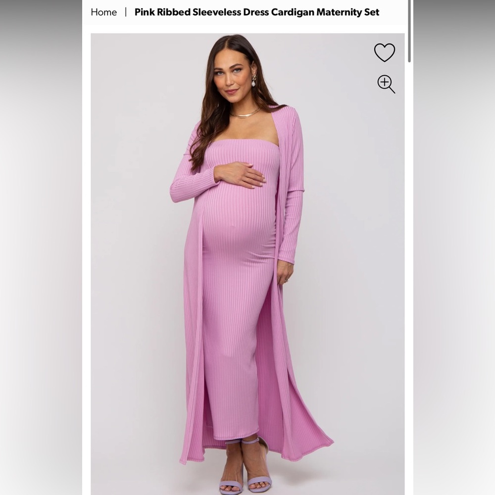 Pinkblush Pink Ribbed Sleeveless Dress Cardigan Maternity Set